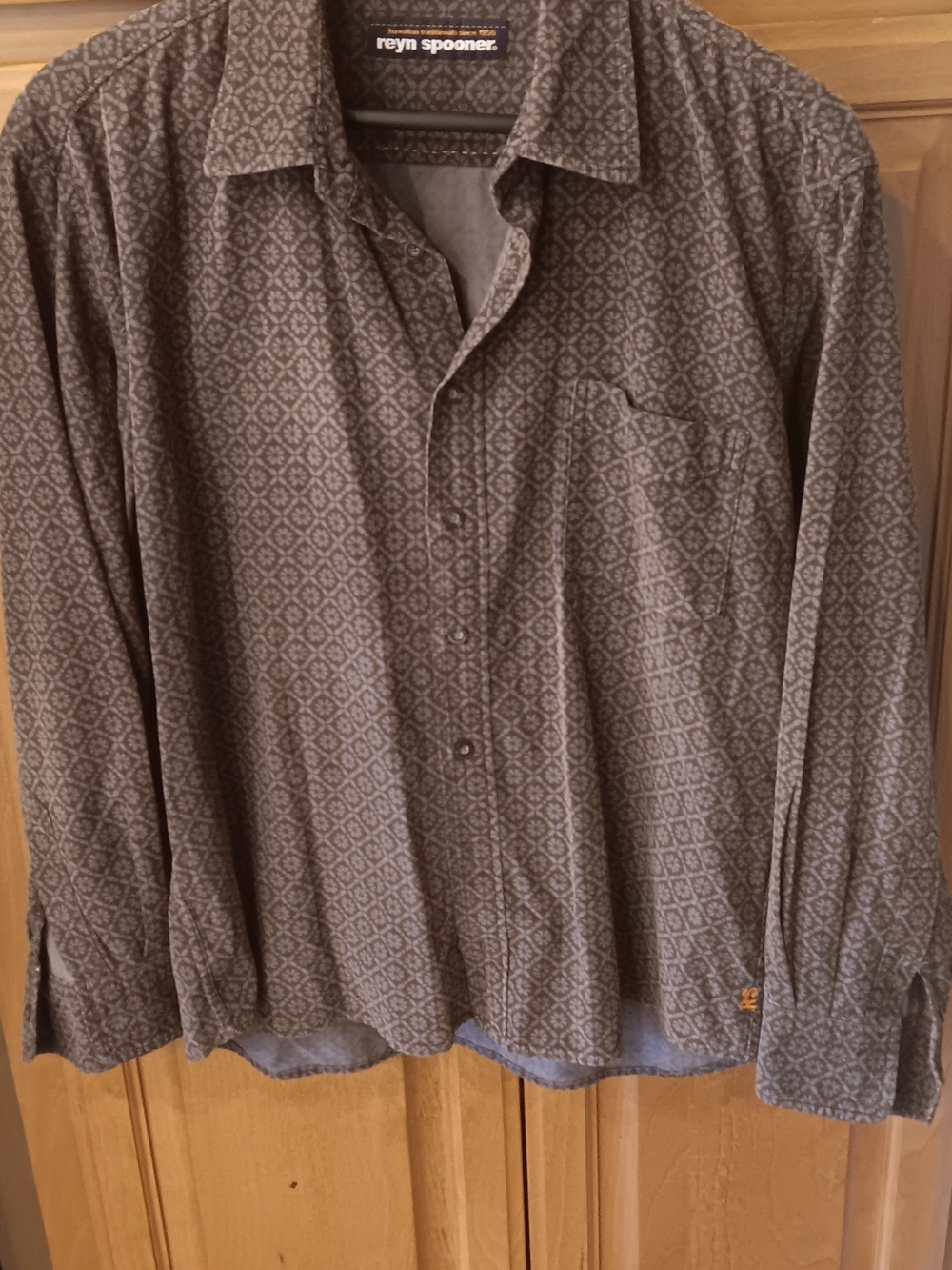 Reyn Spooner Men's Brown Blue Tile Floral Pattern Long-Sleeve Shirt Size XL